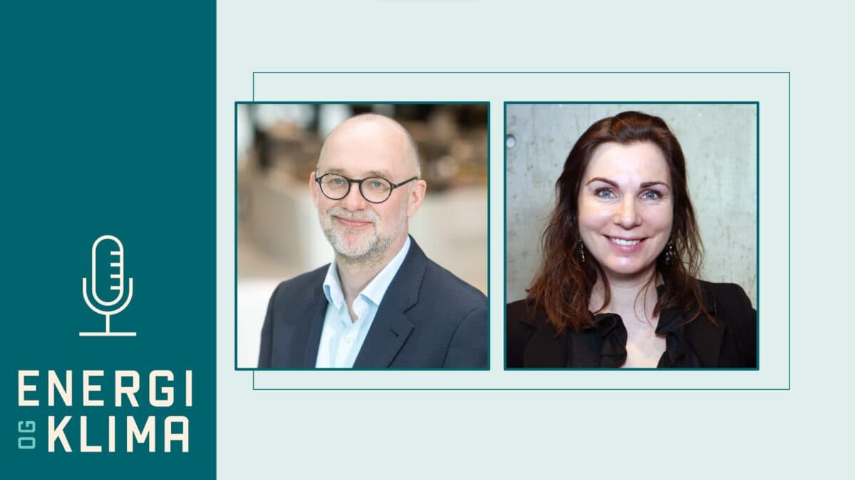 En kvinne og en mann med ordene energi klima.