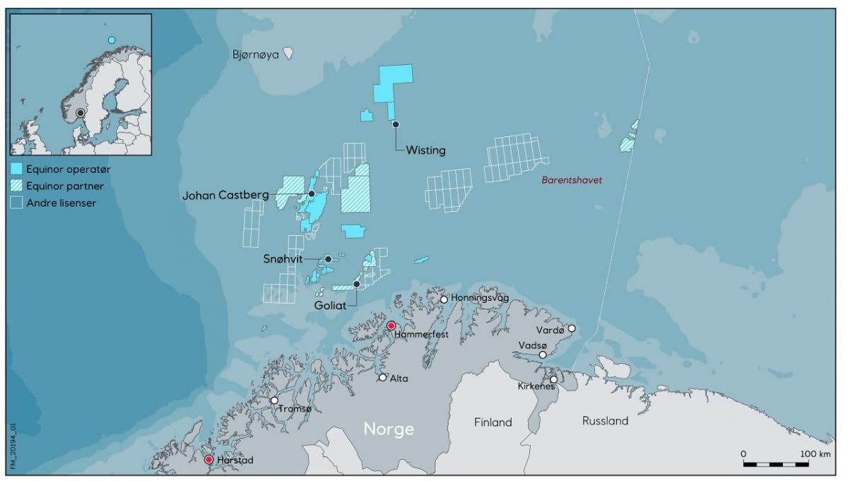 kart over Barentshavet med Wisting-prosjektet