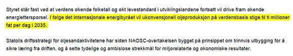 Utdrag av styrenotatet: Her legg Statoil-styret til grunn 3,6 graders oppvarming. (vår utheving).