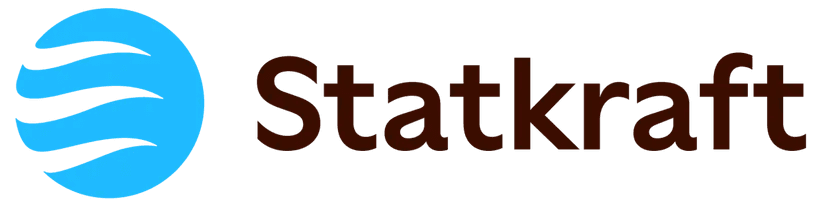 Statkraft-logo med et blått, sirkulært emblem med tre bølgete linjer.