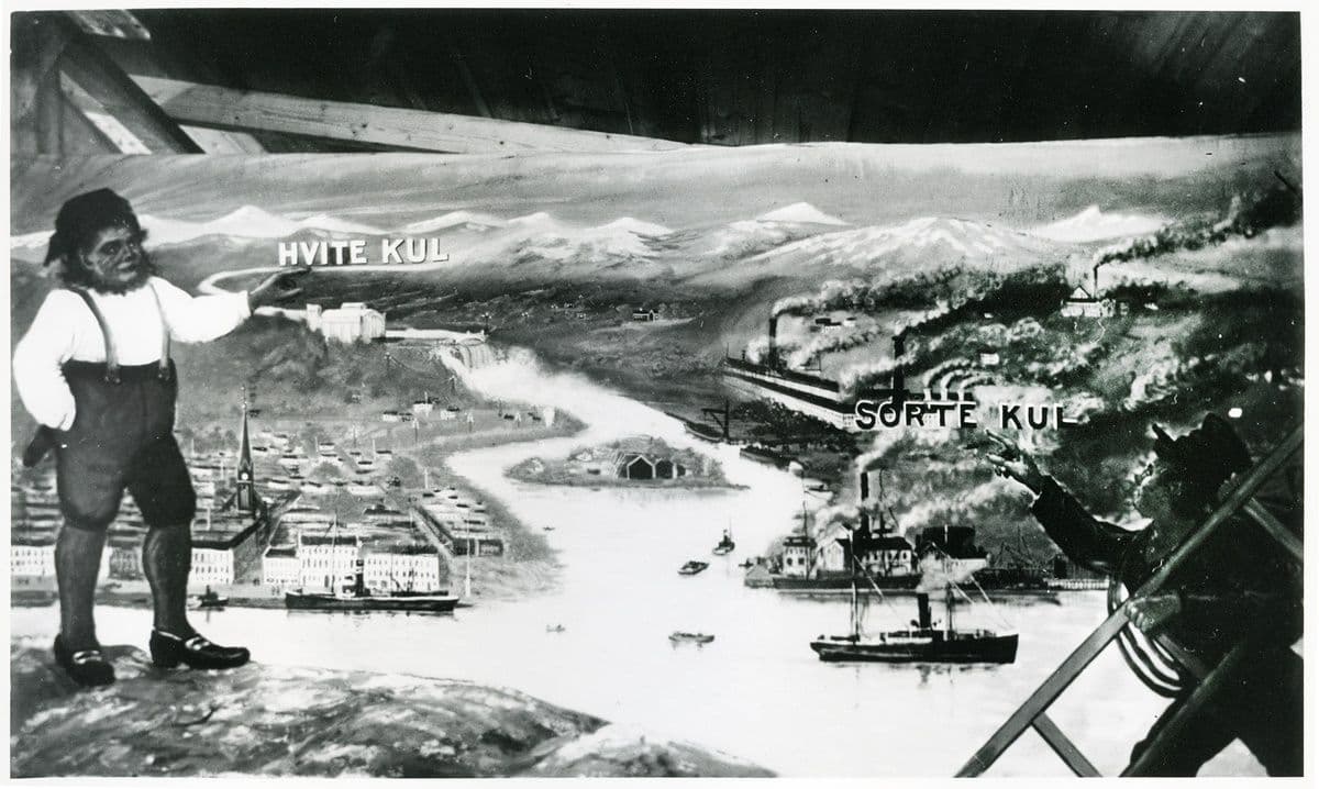 Kvit mot svart. Propagandaplakat for kraftutbygginga (ca. 1920-30 - nøyaktig tidspunkt ikkje kjent). Foto: KUBEN Arendal - Aust Agder museum og Arkiv.